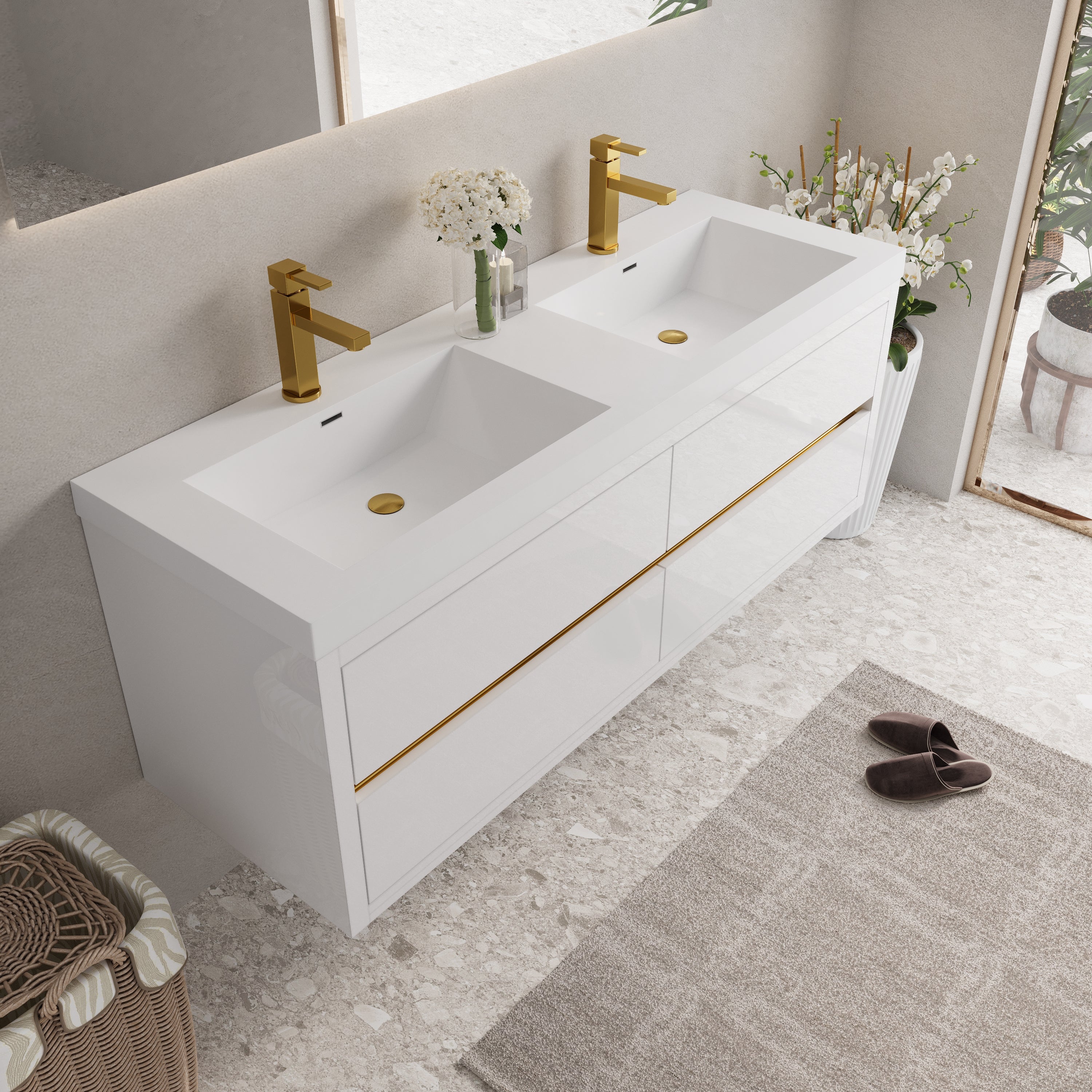 60" Wall-Mounted Bathroom Vanity with Sink