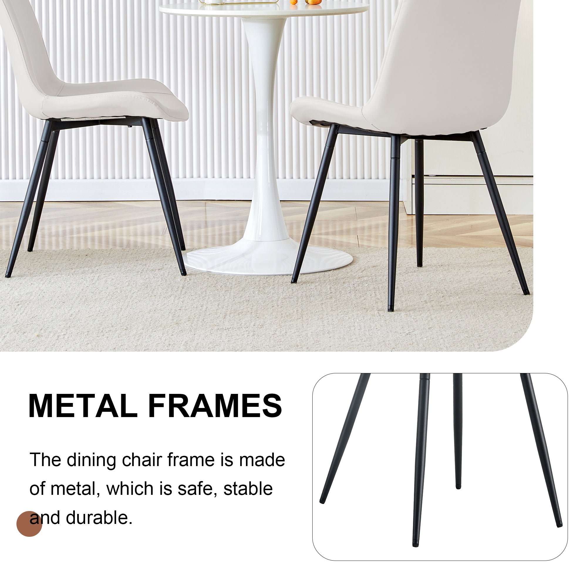 White Artificial Leather Backrest Cushion Dining Chair