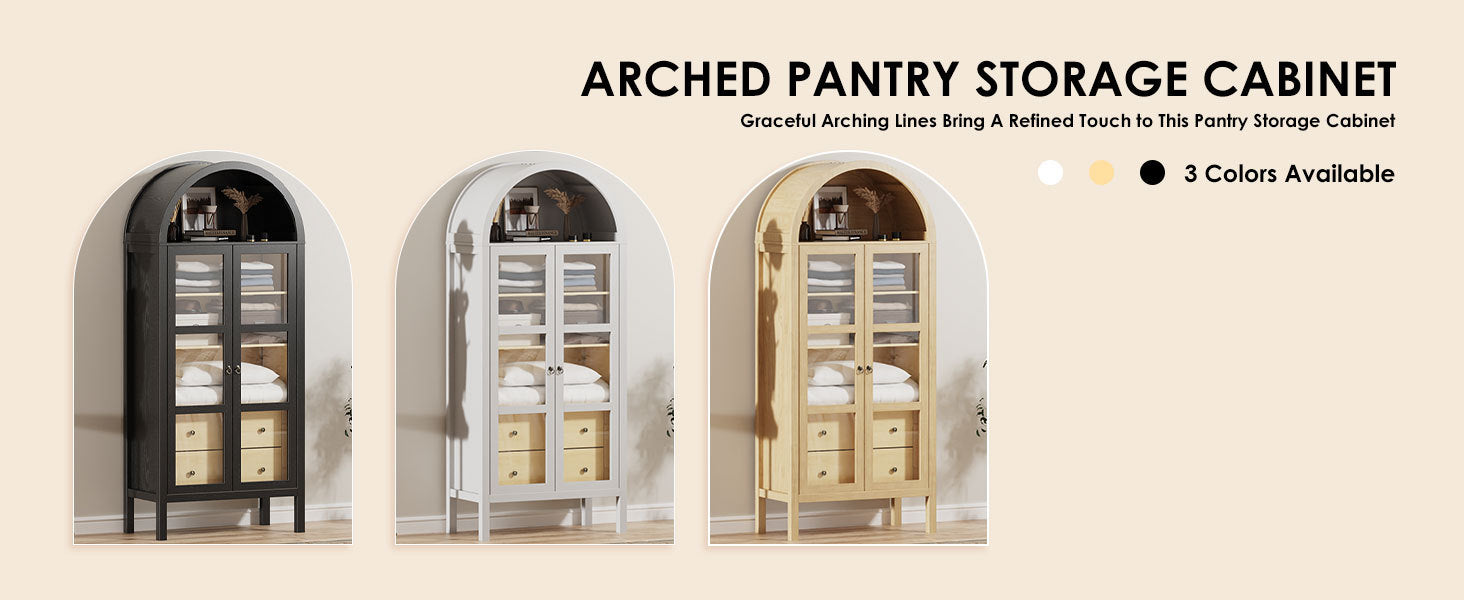 Modern Arched Cabinet with Glass Doors and Auto Sensor Light