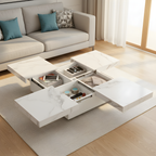 Square Marble Veneer Coffee Table Sliding Top with Storage