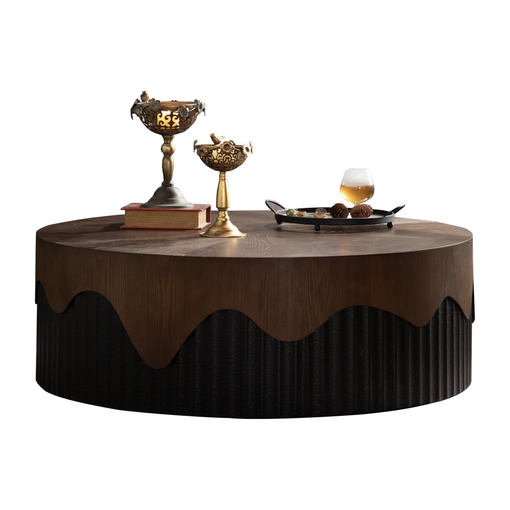 38.97" Round Handcrafted Relief Coffee Table