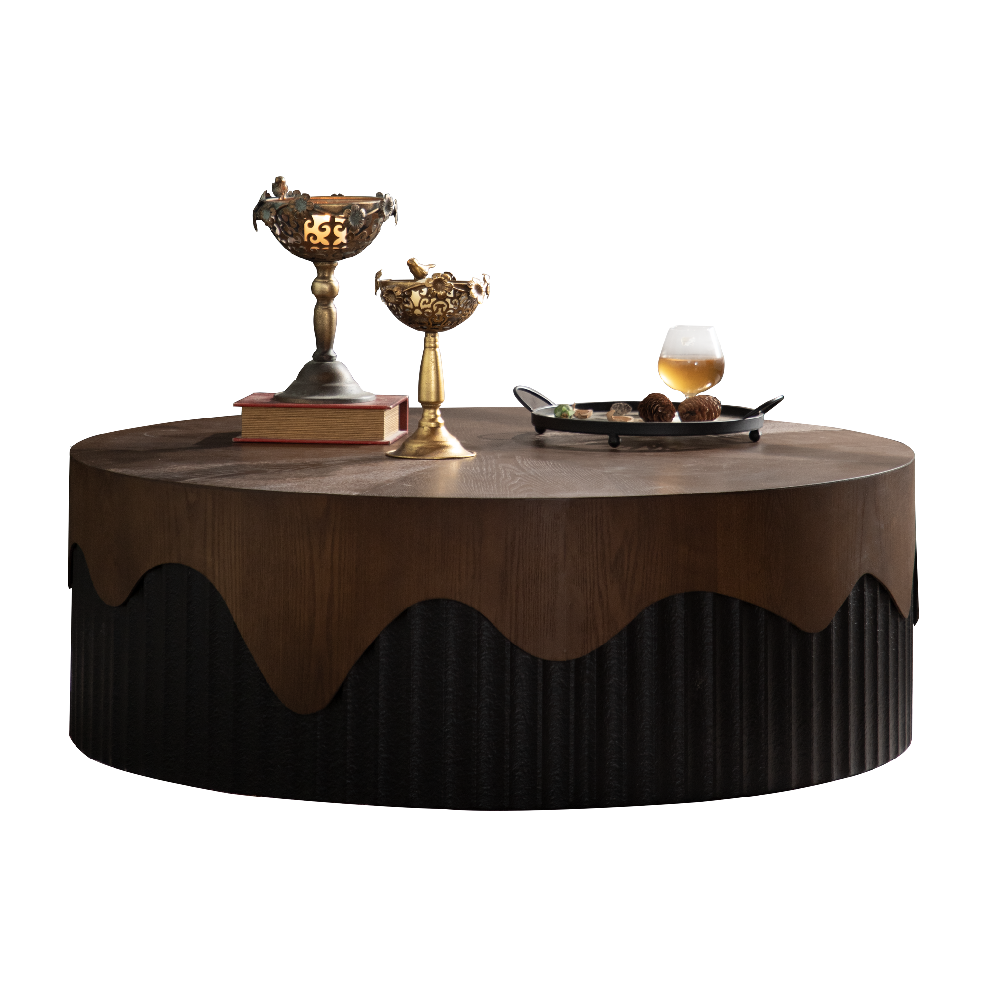 38.97" Round Handcrafted Relief Coffee Table