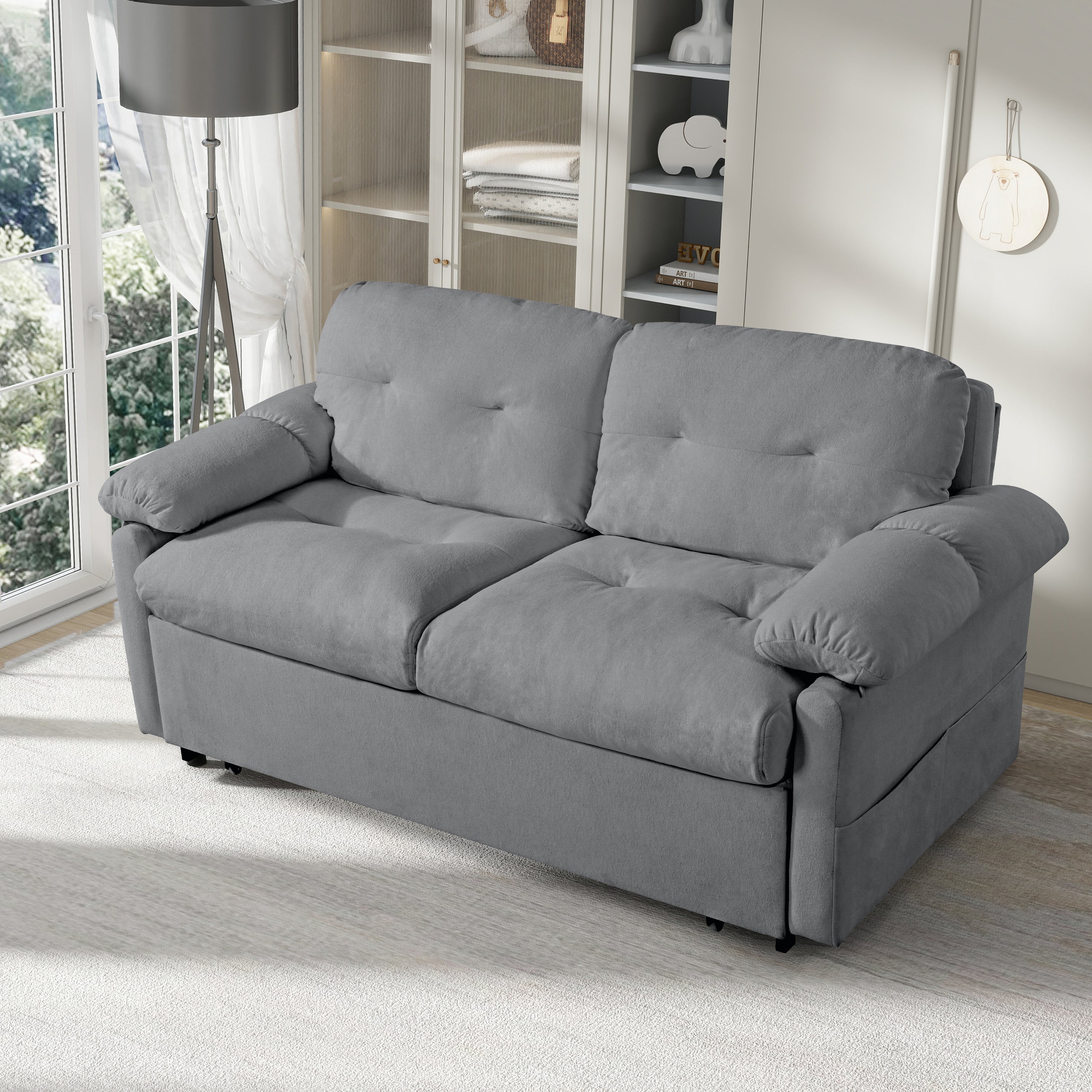 Convertible Pull-Out Queen Sleeper Sofa, 3-in-1 Design