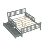 Full Size Wood Platform Bed with Guardrails on Both Sides and Two Storage Drawers