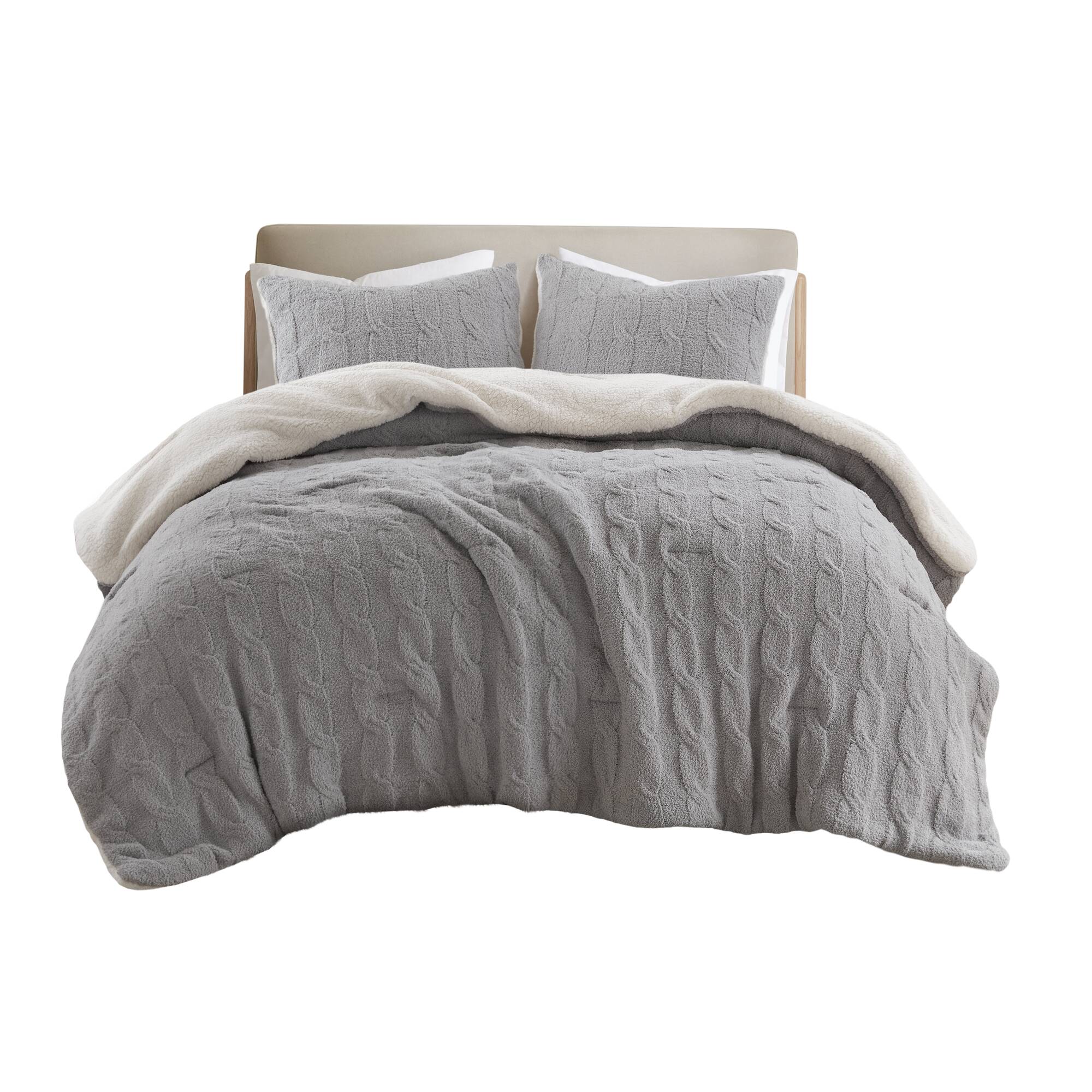 3 Pieces Full/Queen Cable Knit Chenille Comforter Set