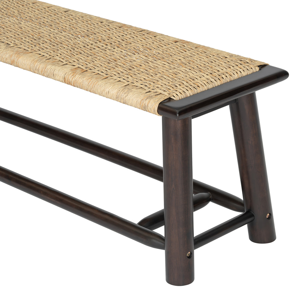 Farmhouse Modern Solid Wood Rattan Bench - 59 Inch