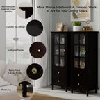 Black Tall Storage Cabinet with Glass Door & 2 Drawers