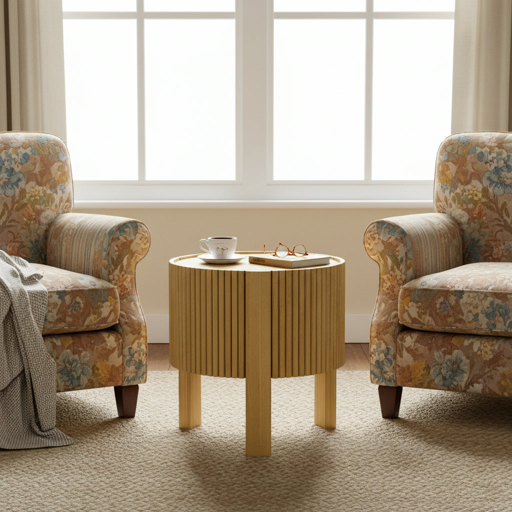 Round Fluted Side Table with Storage