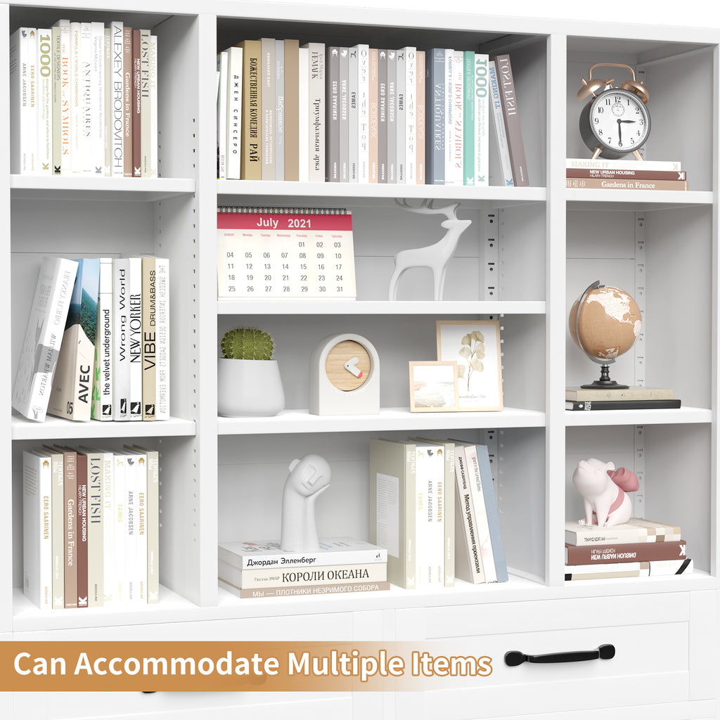 71" Tall Bookcase with Doors, Drawers & Adjustable Open Shelves