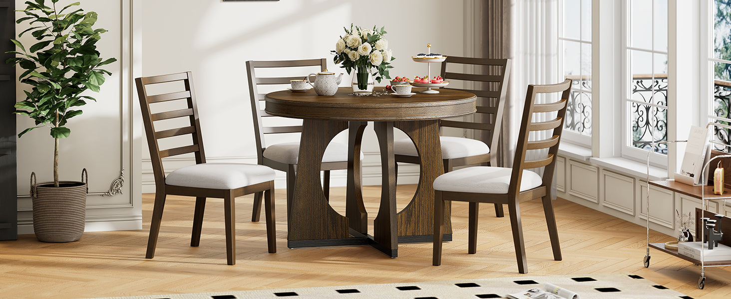 TREXM Round Dining Table for 4 with Chairs Set