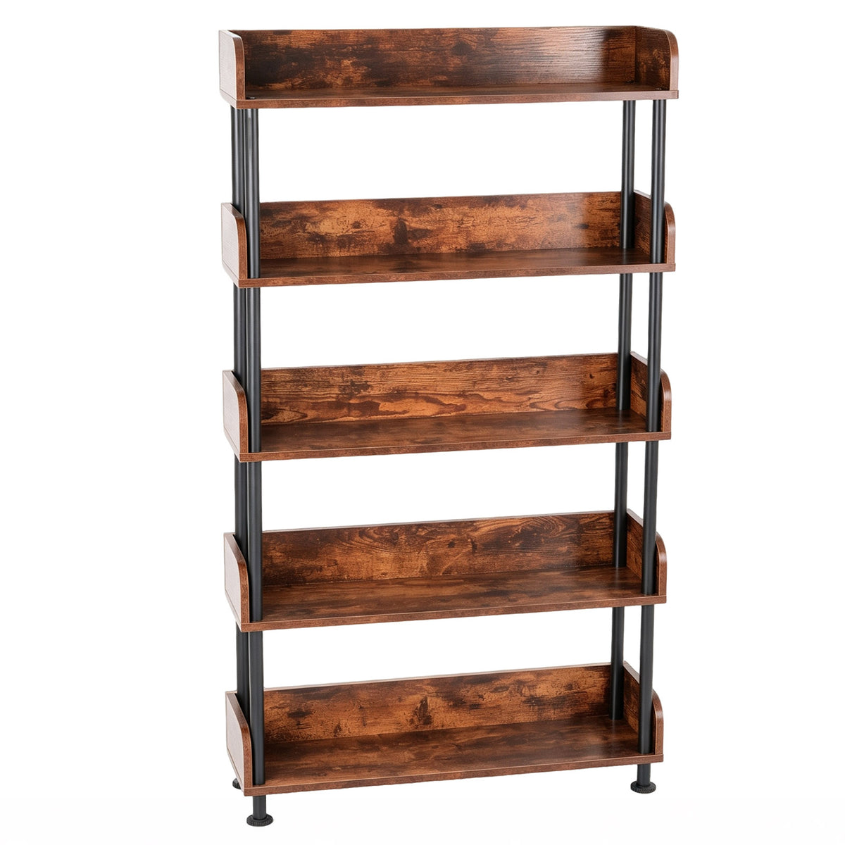 5-Tier Industrial Bookshelf - Open Rustic