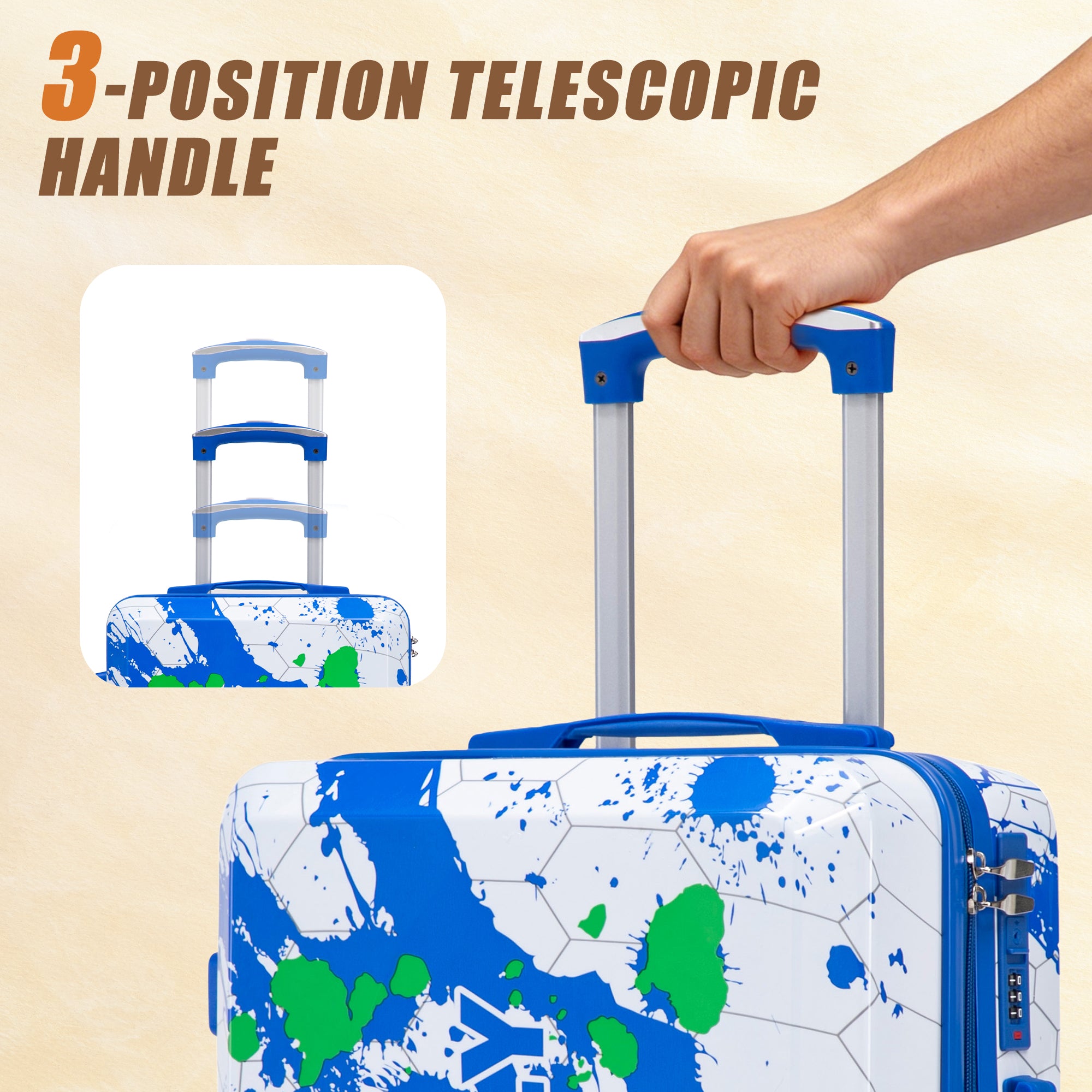 3-Piece Spinner Wheel Luggage Set (20"/24"/28") - Blue
