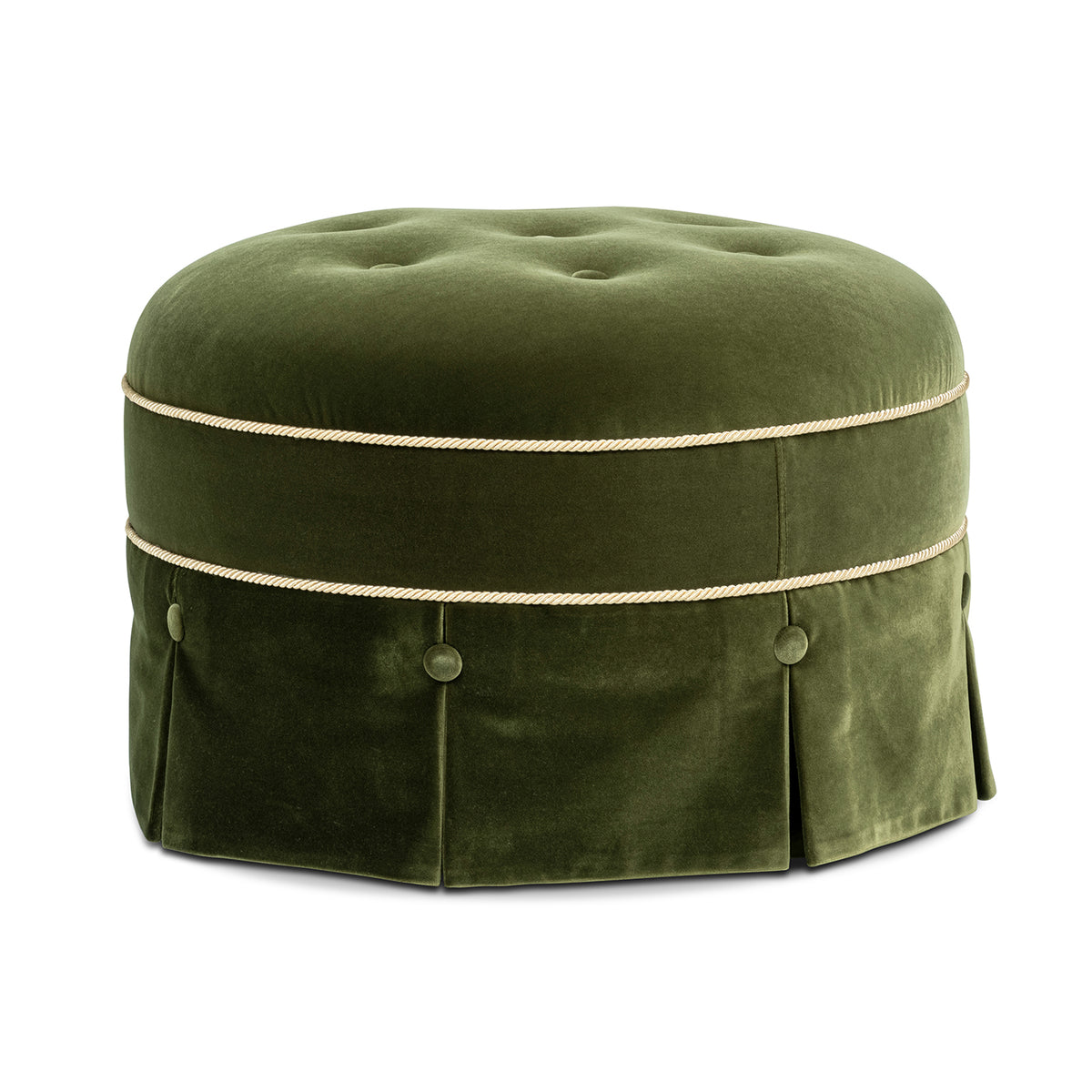 Maribel 24-Inch Round Upholstered Accent Ottoman, Olive
