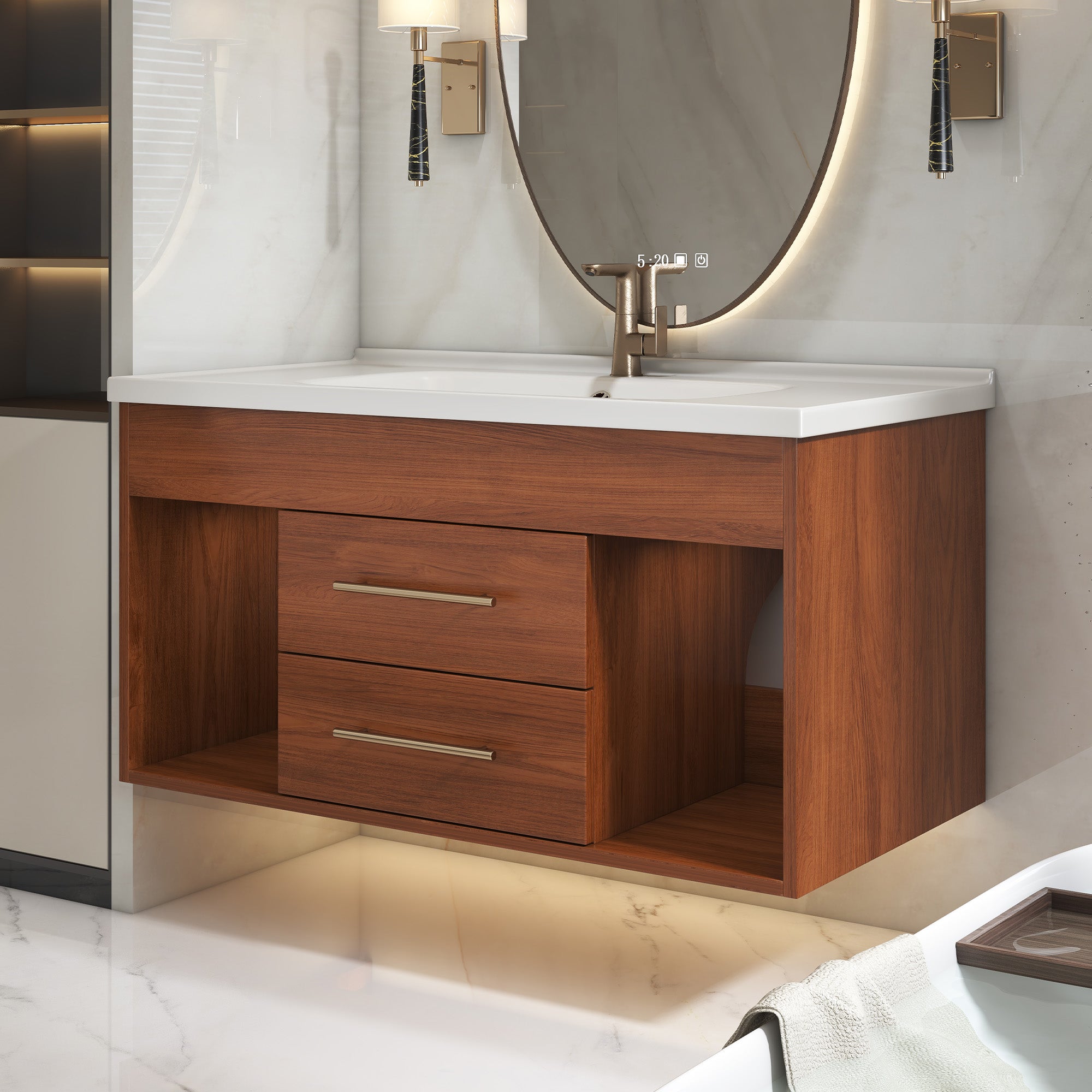 Mid-Century Modern 35.4" Bathroom Vanity with Integrated Sink