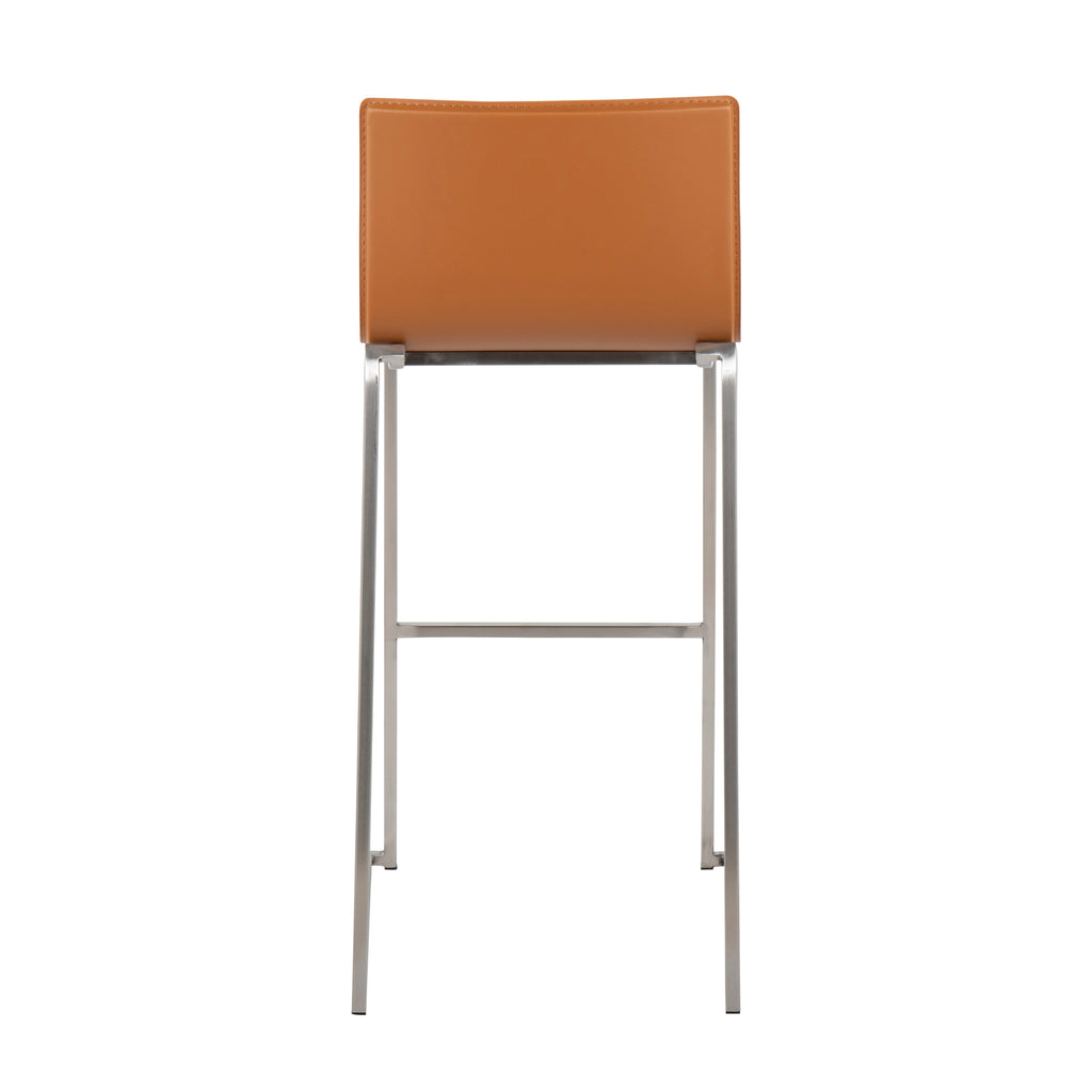 Contemporary Barstool in Stainless Steel and Camel Faux Leather - Set of 2