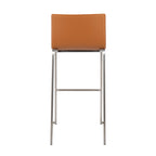 Contemporary Barstool in Stainless Steel and Camel Faux Leather - Set of 2