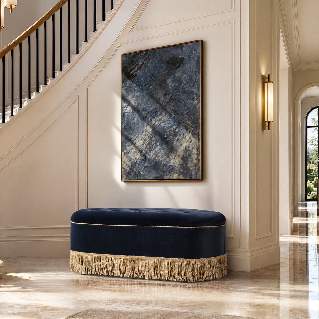 Melinda 48.5" Oval Tufted Bullion Fringe Storage Bench, Dark