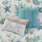 6 Piece Cotton Sateen Quilt Set with Throw Pillows Aqua Full/Queen