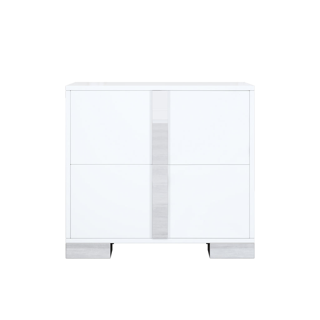 Elegant Nightstand with Metal Foot, Mirrored Bedside Table
