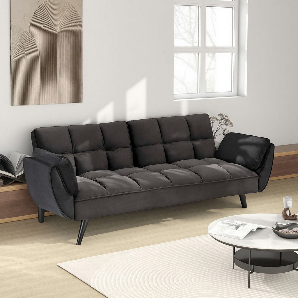 74" Black Sofa With Two Armrests & Throw Pillows