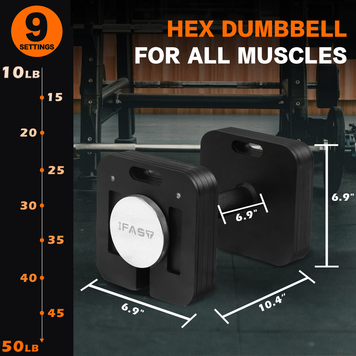 Square Dumbbell 9 in 1 Free Adjustable Dumbbell 50LBS