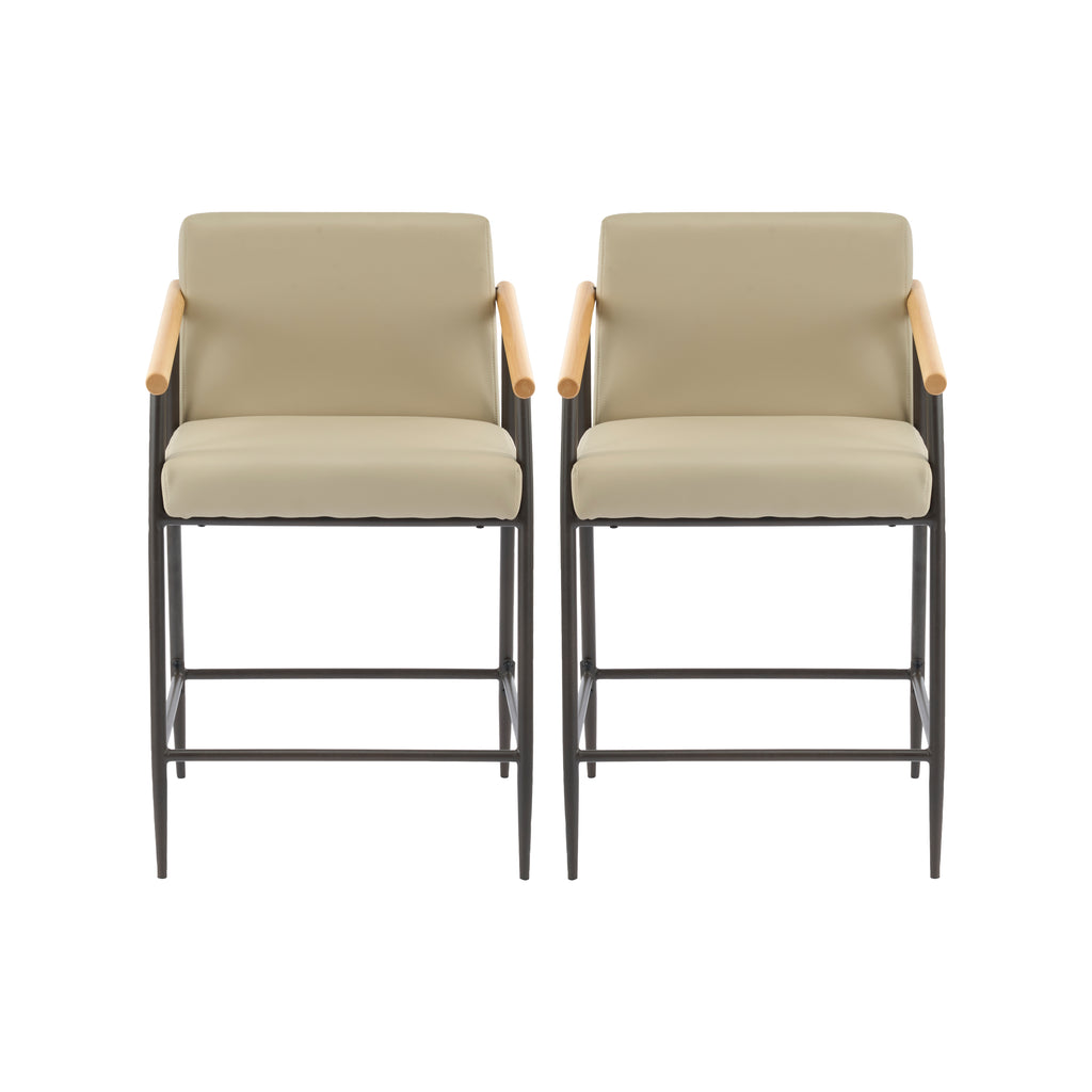 Counter Stool with Iron Frame - Set of 2 - Espresso + Khaki