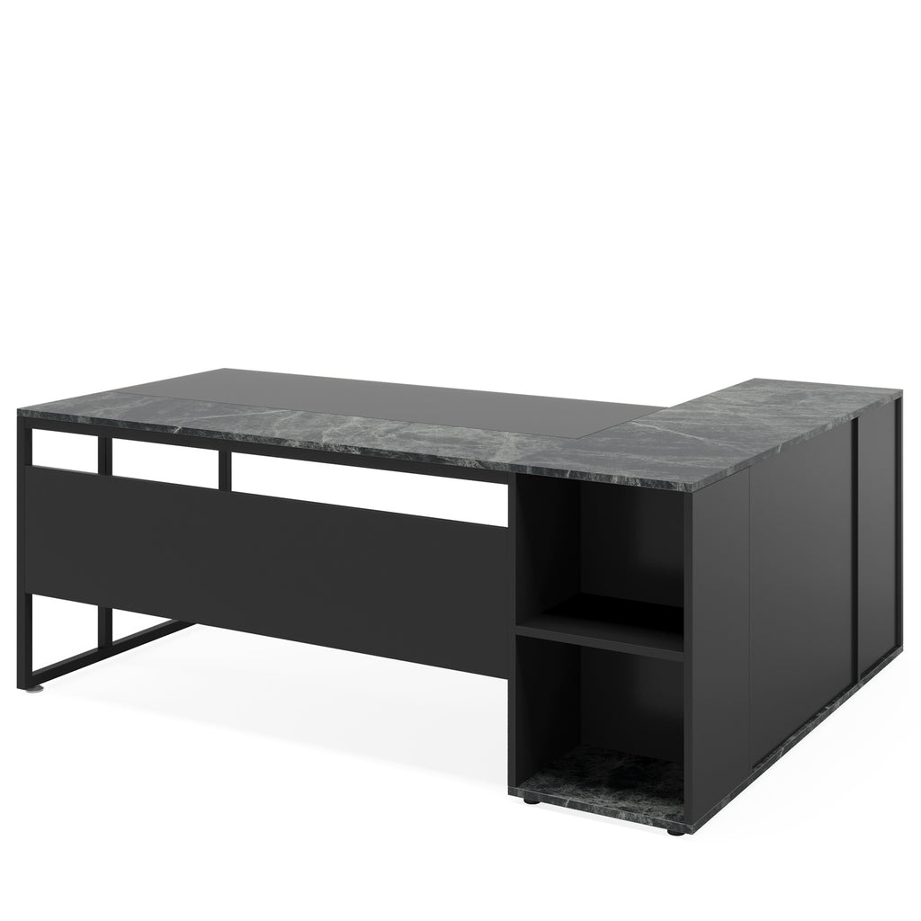 71" L-Shaped Executive Desk with Storage Cabinet & Shelves
