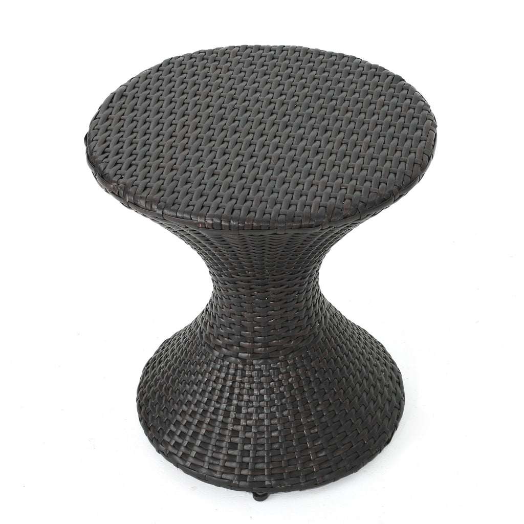 Outdoor 16-Inch Multi-Brown Wicker Hourglass Side Table