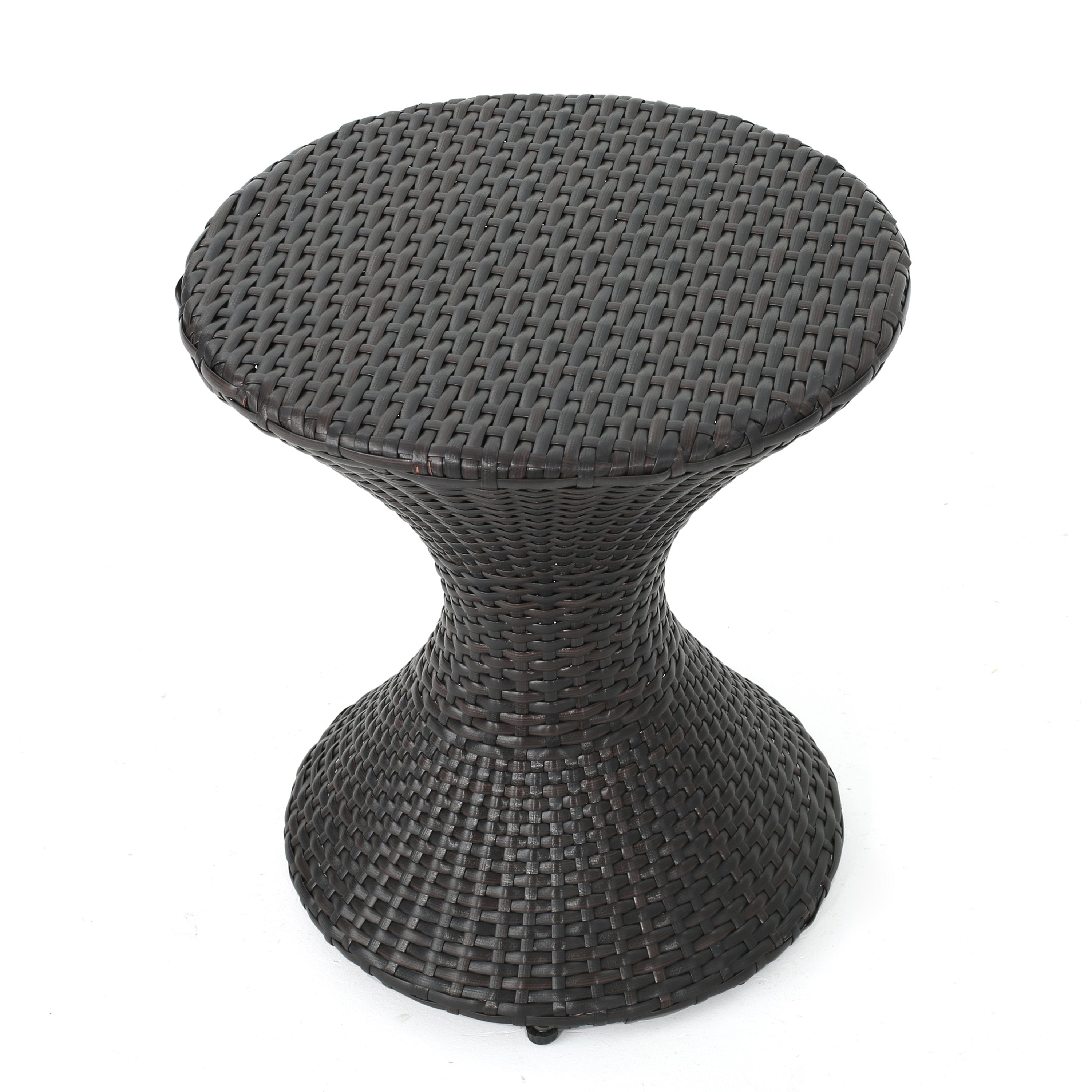 Outdoor 16-Inch Multi-Brown Wicker Hourglass Side Table