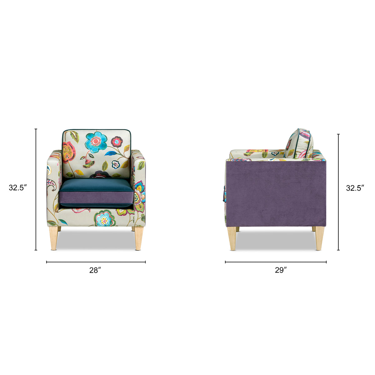 Mamba 28-Inch Patchwork Accent Chair, Teal and Purple Velvet