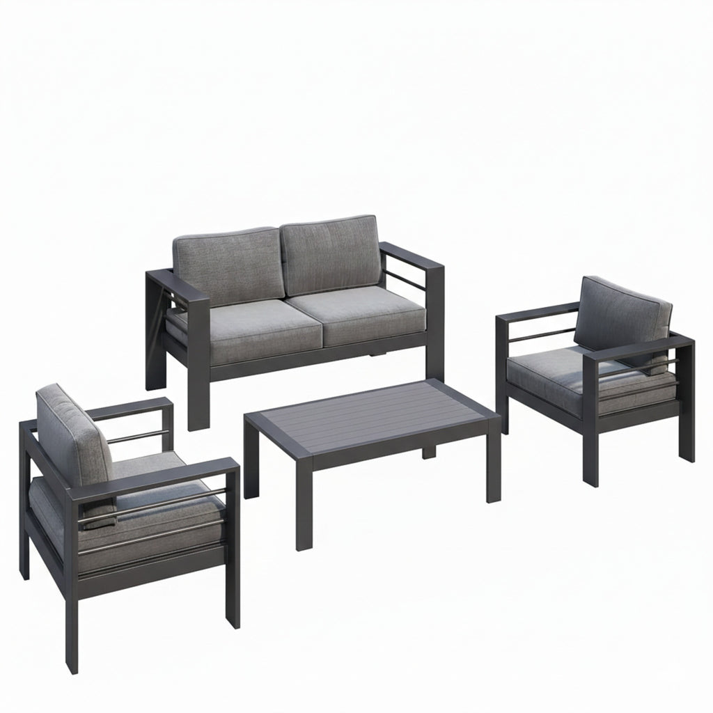 4-Piece Modern Aluminum Patio Conversation Set