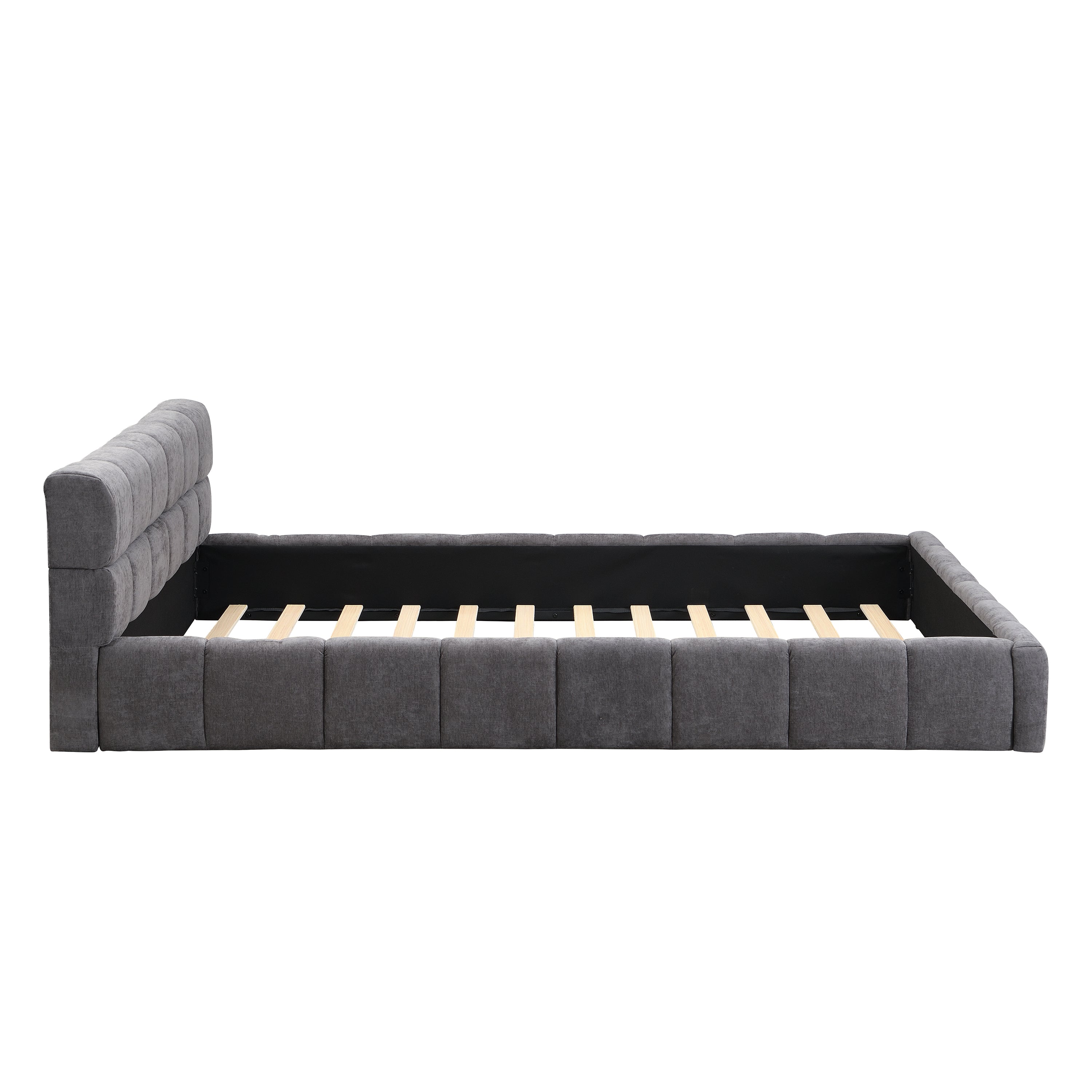 Elegant Chenille Upholstered Bed with Checkerboard Design, Queen