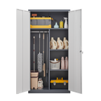 Gray Steel Lockable Large Capacity Wardrobe with Hanging Rod & Shelves