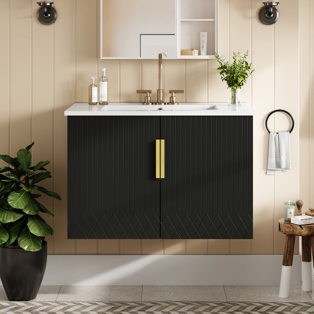 30" Vintage Bathroom Vanity with Ceramic Sink