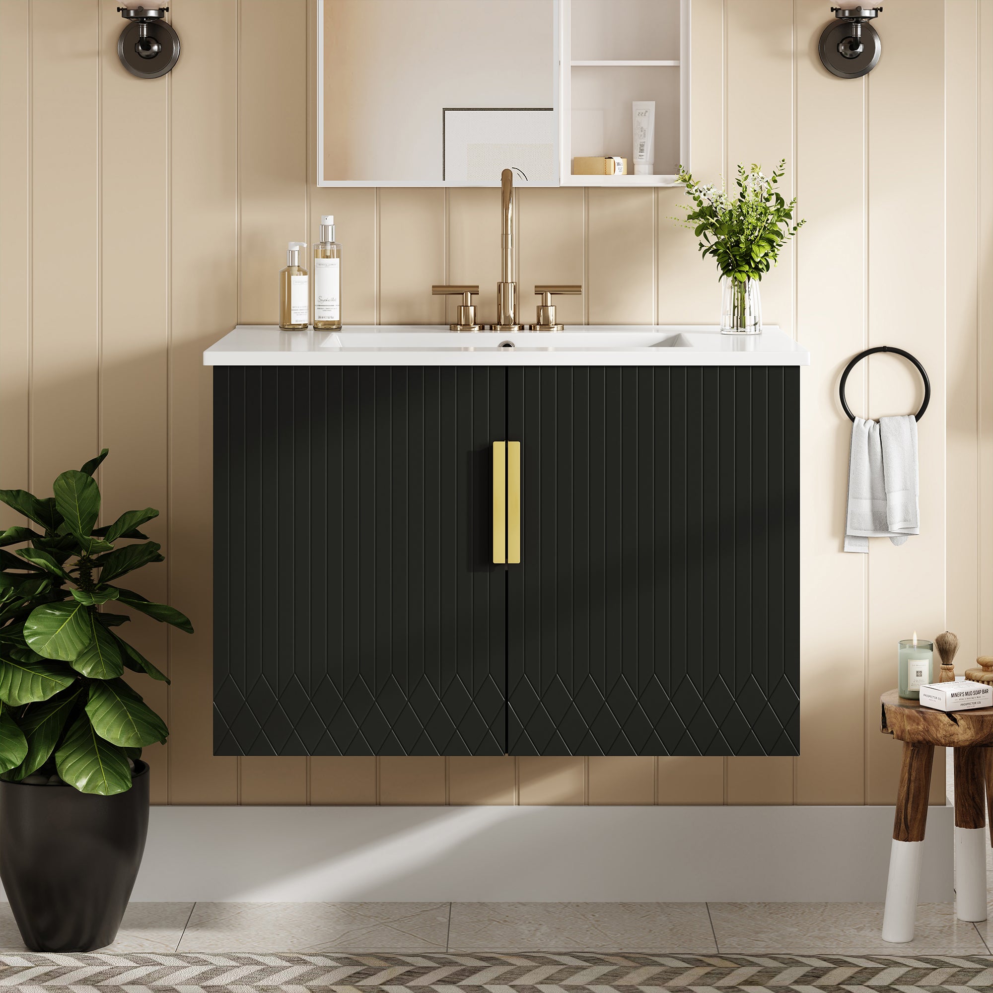30" Vintage Bathroom Vanity with Ceramic Sink