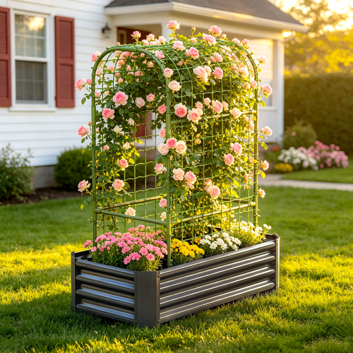 2-in-1 Raised Garden Bed with Trellis