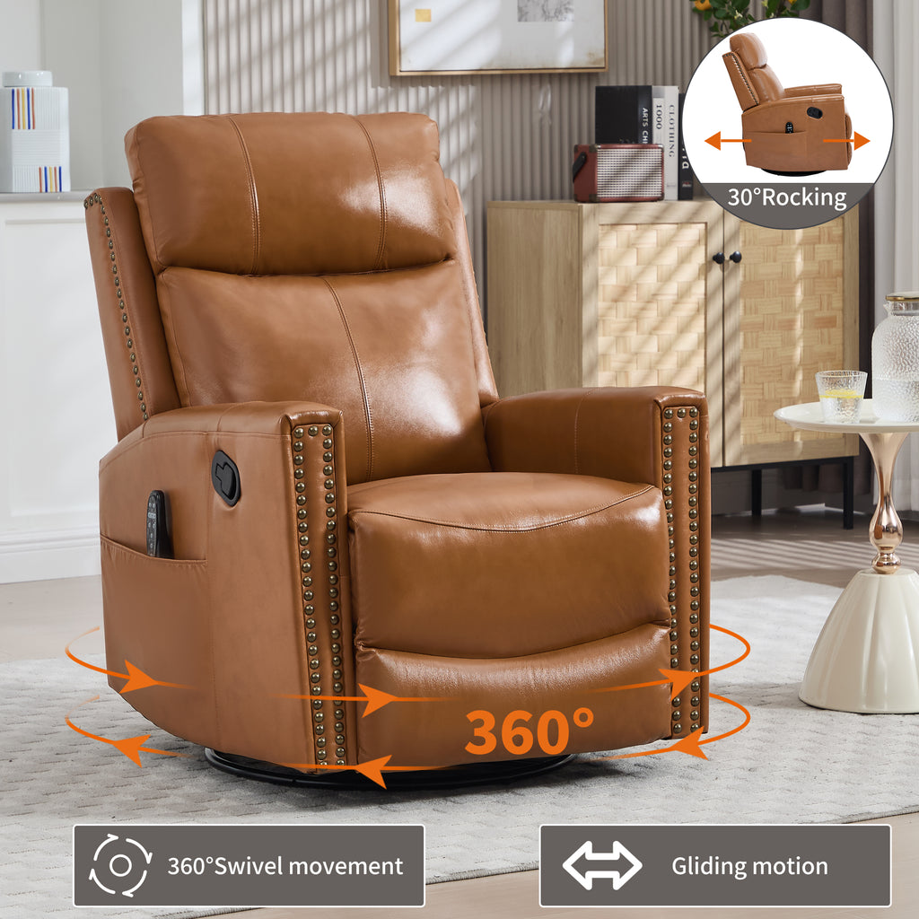 Genuine Leather Heat Massage Manual Recliner Chair