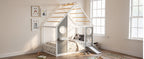 Twin House Bed with Slide, Ball Light Strip, Gray
