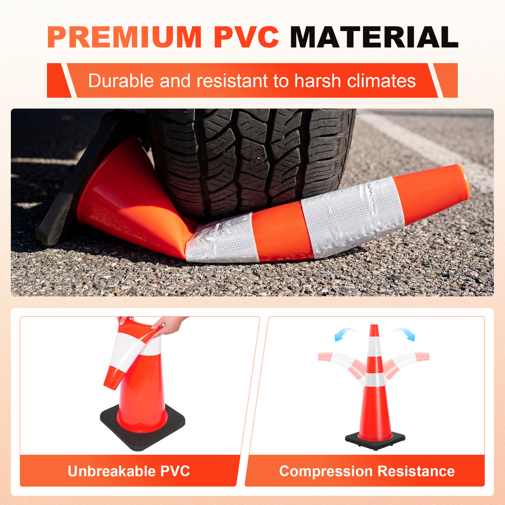 36" Heavy-Duty Traffic Cones with Reflective Collars - 4 Pack