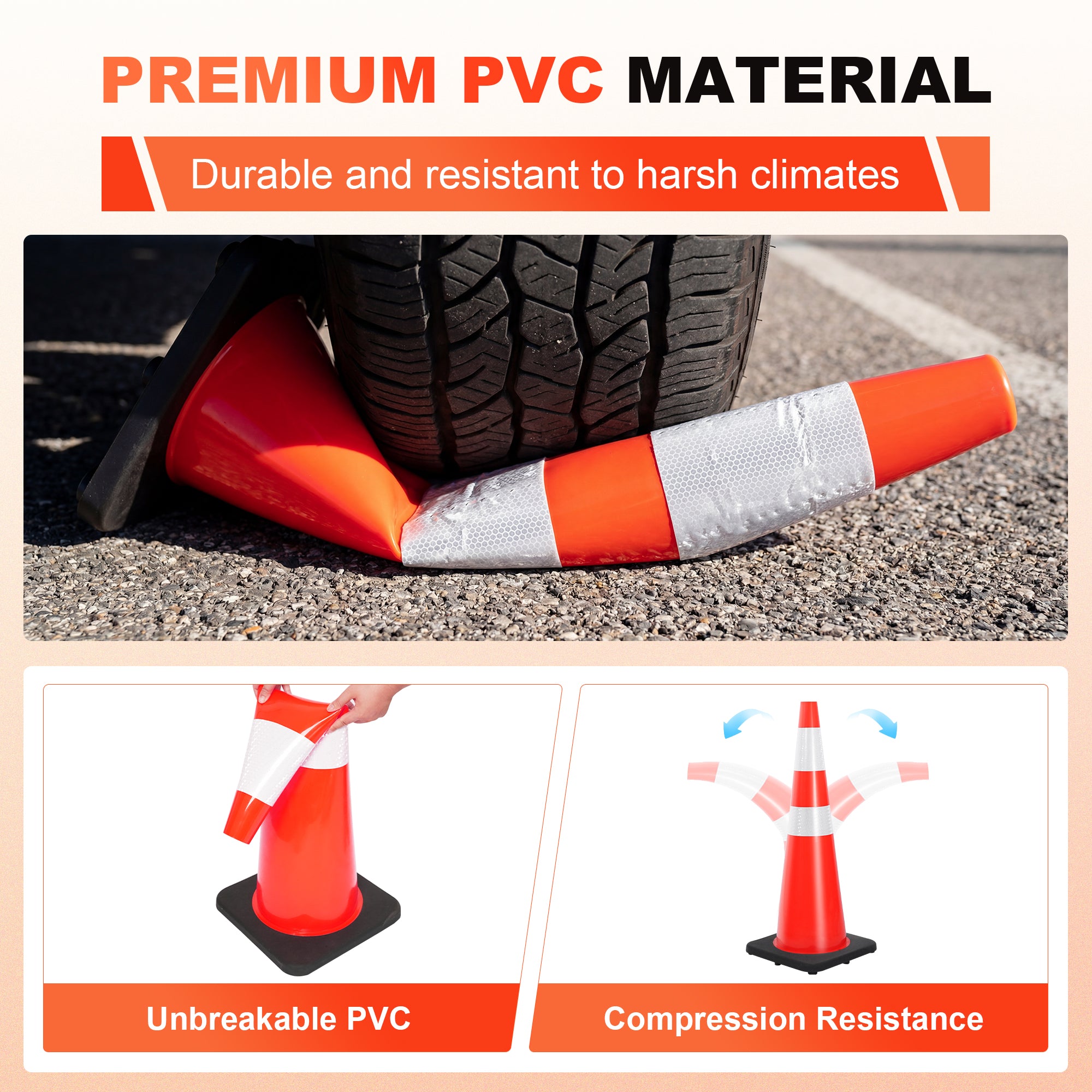 36" Heavy-Duty Traffic Cones with Reflective Collars - 4 Pack