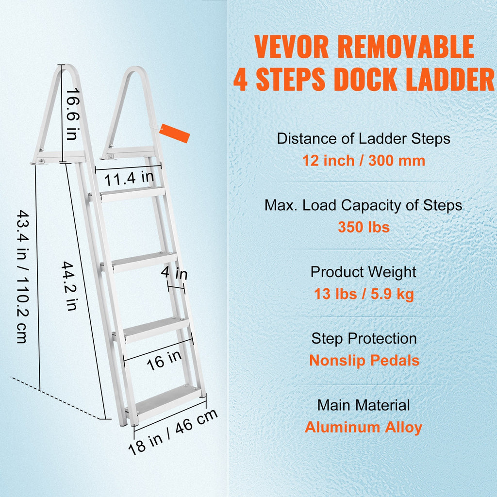 Removable 4-Step Dock Ladder with 350 lbs Load Capacity