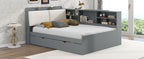 Wood Full Size Platform Bed with Trundle, Shelves and Storage Headboard