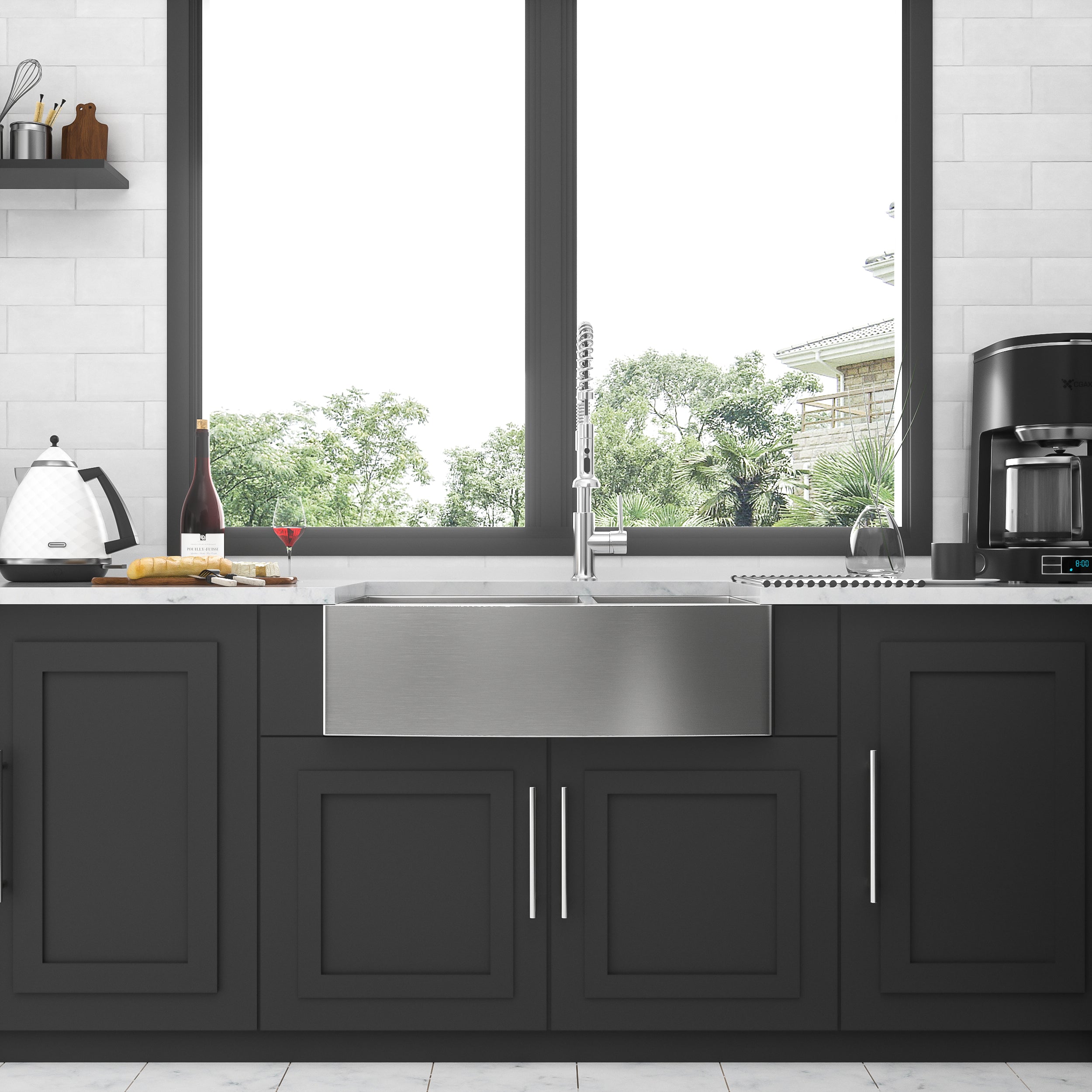 Double Bowl Farmhouse Kitchen Sink - 33"x20" Stainless Steel