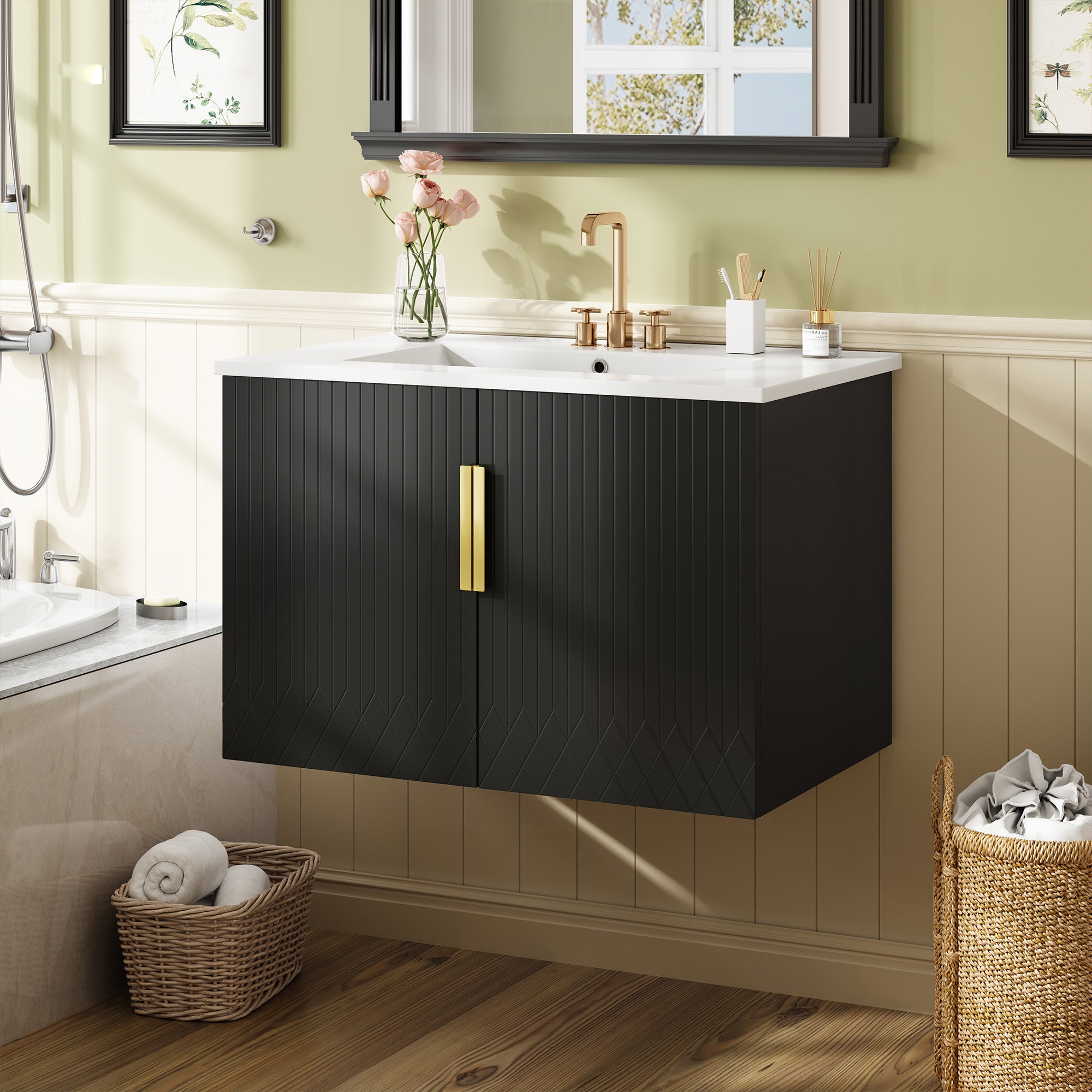 30" Vintage Bathroom Vanity with Ceramic Sink