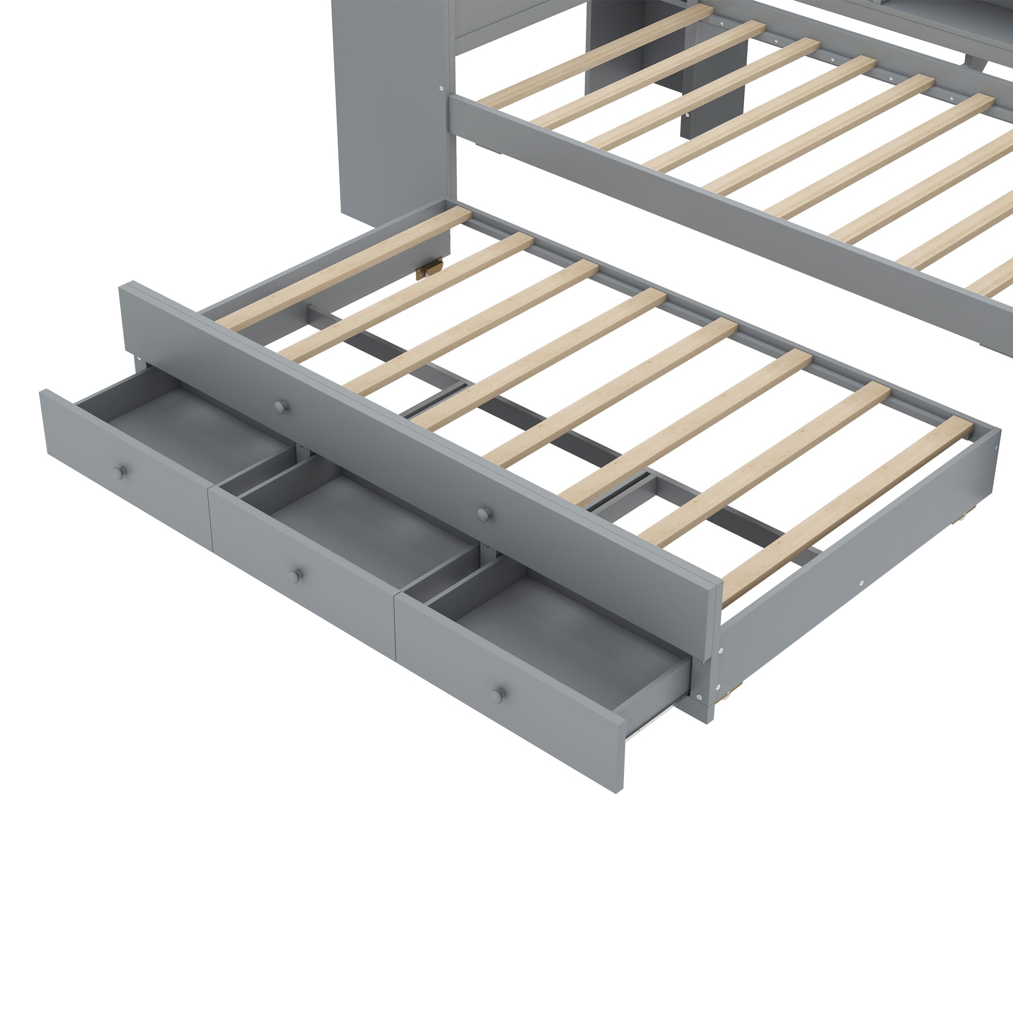 Twin Size Daybed with Trundle, Wood Frame and Storage