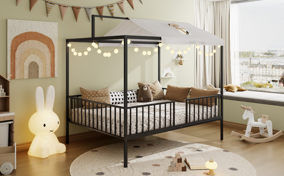 3-in-1 Convertible Montessori Metal Floor Bed