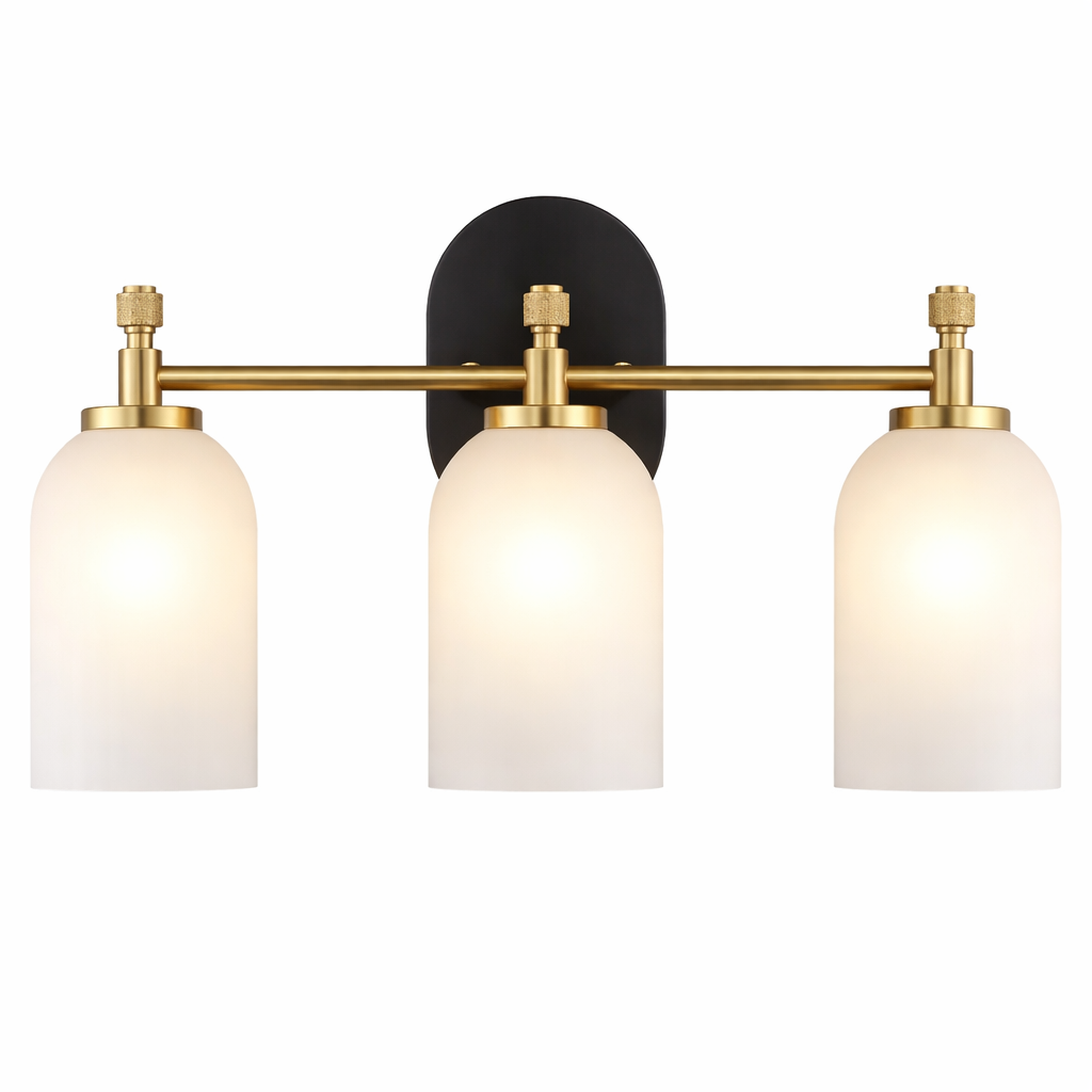 Meadows Three Lights Vanity Brushed Gold Bathroom Lighting