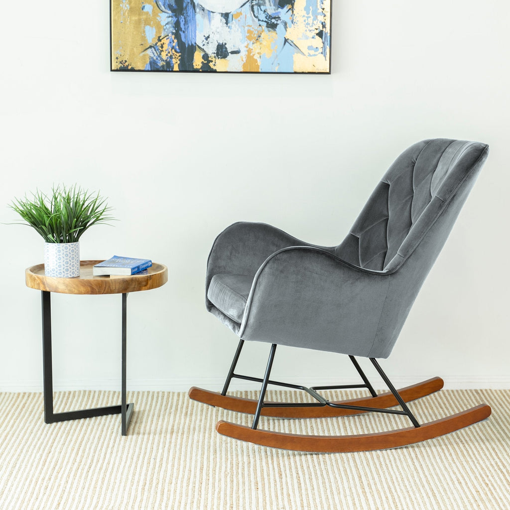 Hannah Mid Century Modern Rocking Chair In Dark Grey