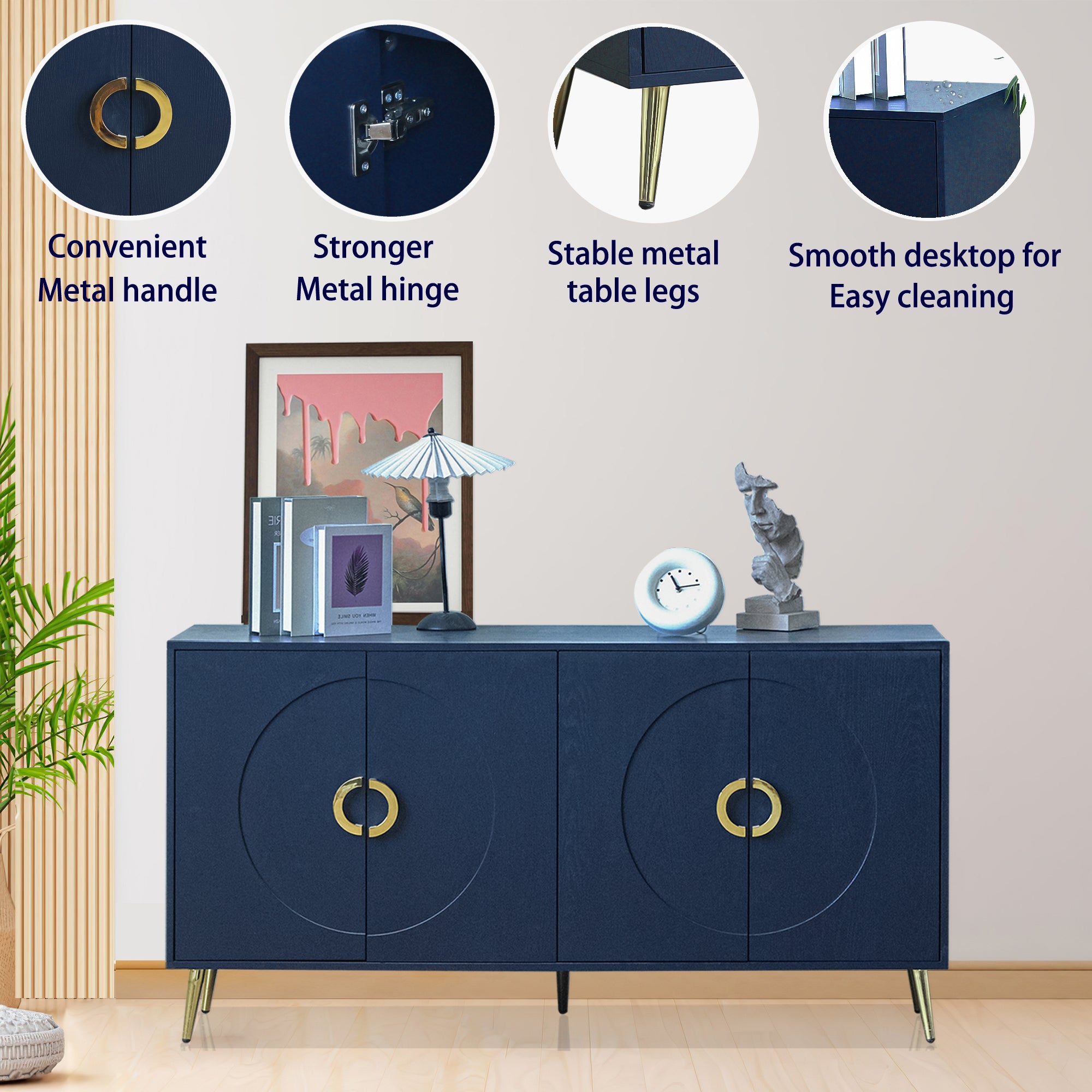 Modern Lacquered 4 Door Wooden Cabinet Sideboard