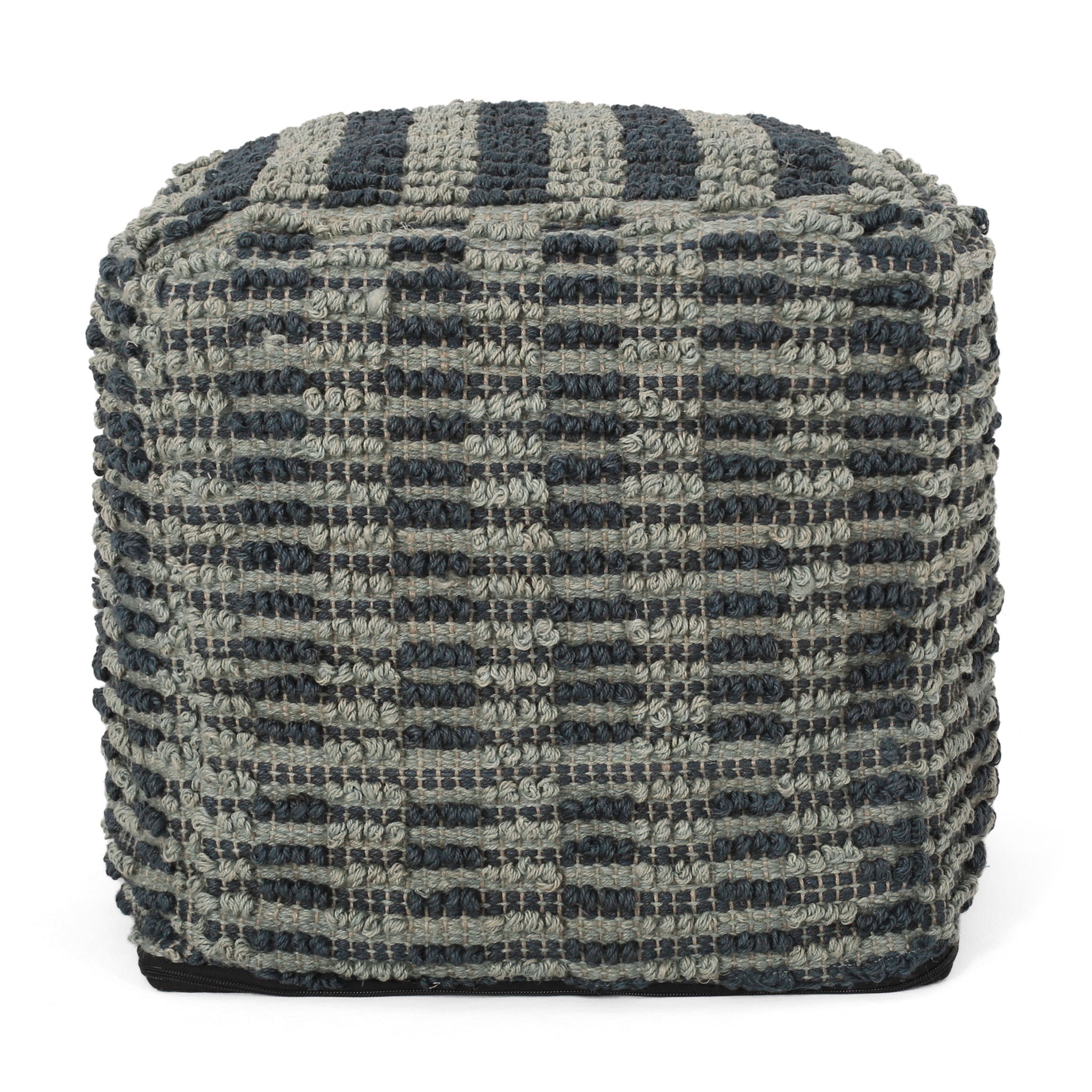 Walle Fabric Square Pouf Ottoman and Floor Cushion Teal Blue
